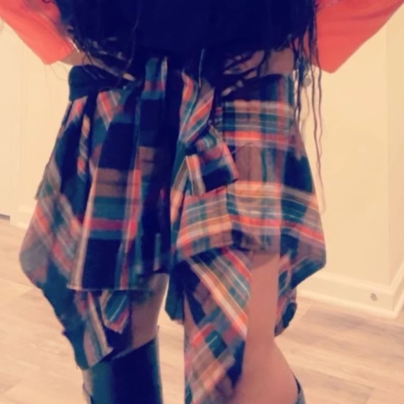 Plaid Print Stretchy Waist Asymmetrical Hem Mini Skirt - Picture 6 of 11